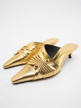 Gold Pointed Toe Mule Heels - Women